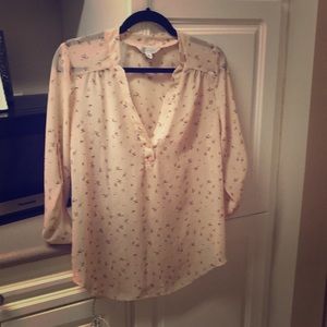 NWOT pink sheer shirt with roses